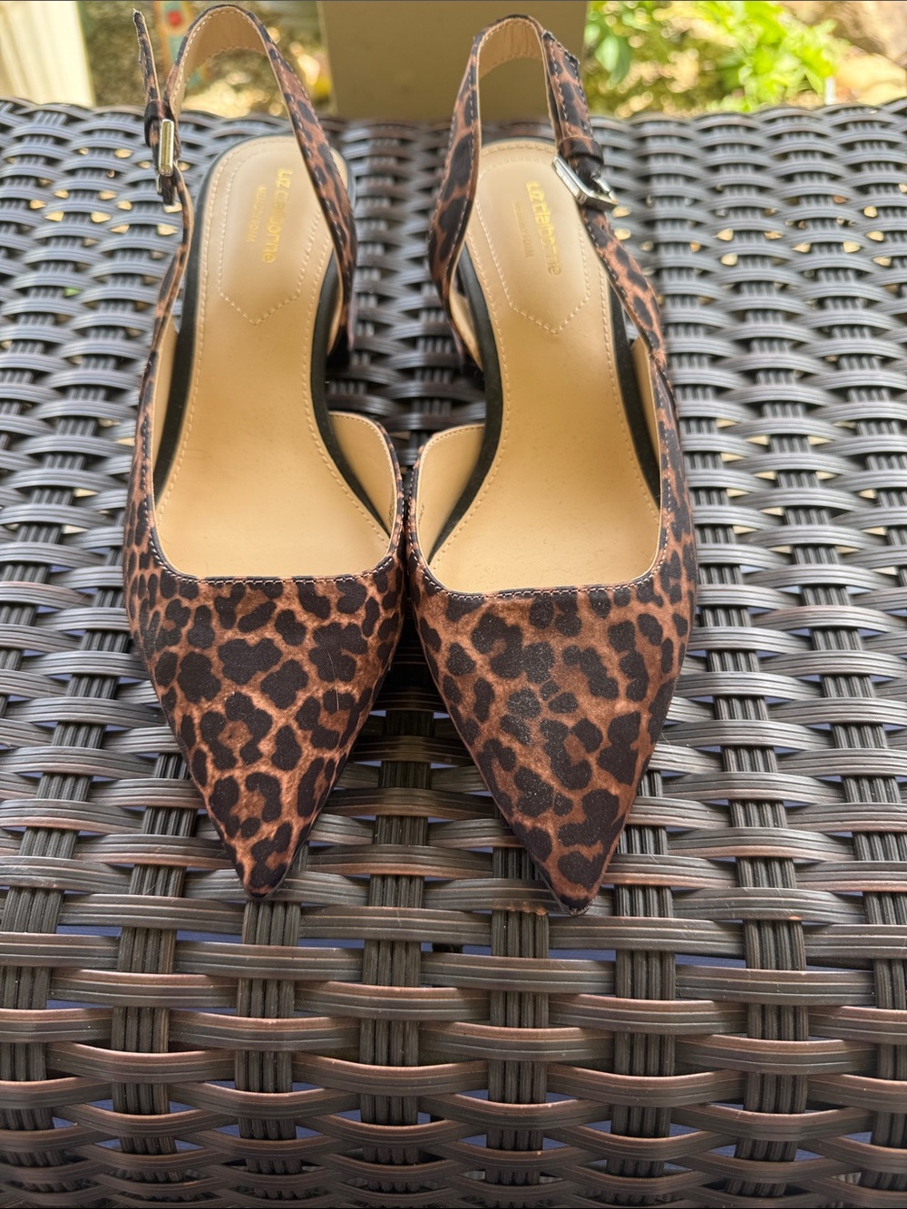 Liz Claiborne Leopard Print Pointed Toe Slingback Flats - Brown/Black
